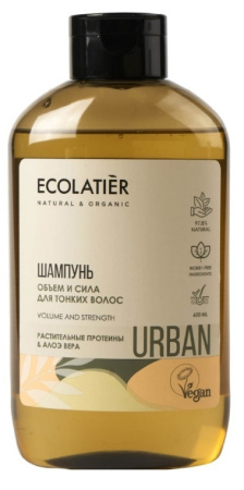 Шампунь для тонких волос "Объём и сила" растительные протеины и алоэ вера Ecolatier, 600 мл