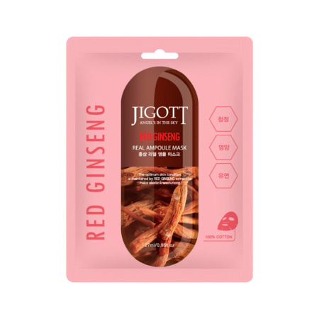 Тканевая маска для лица Jigott Женьшень Red Ginseng Real Ampoule Mask, 27 мл