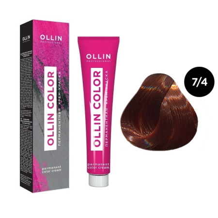 Перманентная крем-краска для волос Ollin Color 7/4 русый медный, 100 мл