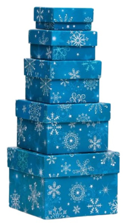 Набор коробок 5 в 1 "Снежинки на голубом", 12 х 12 х 9 - 6 х 6 х 3 см