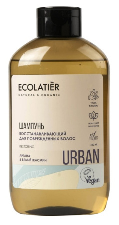 Шампунь для поврежденных волос "Восстанавливающий" аргана и белый жасмин Ecolatier, 600 мл