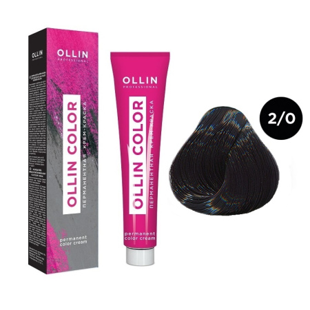 Перманентная крем-краска для волос Ollin Color 2/0 чёрный, 100 мл