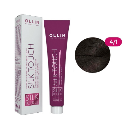 Безаммиачный стойкий краситель для волос Ollin Silk Touch 4/1 шатен пепельный, 60 мл