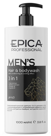 Шампунь мужской Epica For Men универсальный для волос и тела 3 в 1, 1000 мл