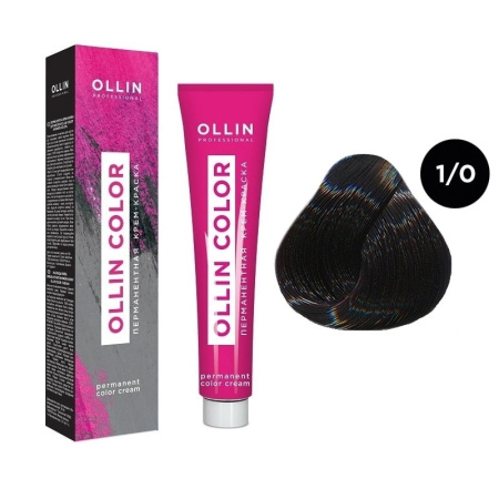 Перманентная крем-краска для волос Ollin Color 1/0 иссиня-черный, 100 мл