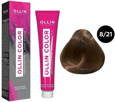 Перманентная крем-краска для волос Ollin Color 8/21 светло-русый фиолетово-пепельный, 100 мл