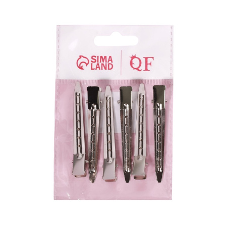 Зажимы для волос (набор 6 шт), 7см, цвет серебристый