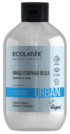 Вода мицеллярная для снятия макияжа "Цветок кактуса и алоэ вера" Ecolatier, 400 мл