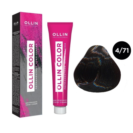 Перманентная крем-краска для волос Ollin Color 4/71 шатен коричнево-пепельный, 100 мл