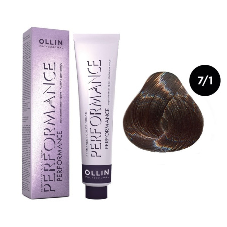 Перманентная крем-краска Ollin Performance 7/1 русый пепельный, 60 мл