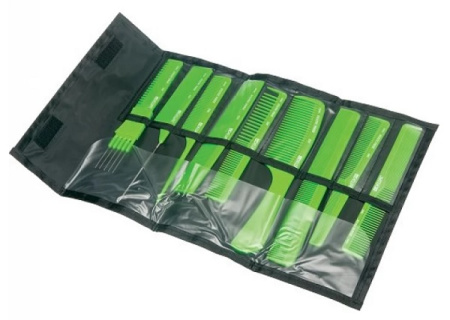 Набор расчёсок в чехле CO-9-Light Green салатовый, 9 шт																