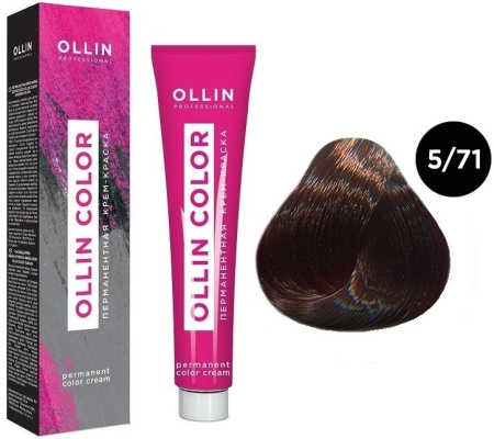 Перманентная крем-краска для волос Ollin Color 5/71 светлый шатен коричнево-пепельный, 100 мл
