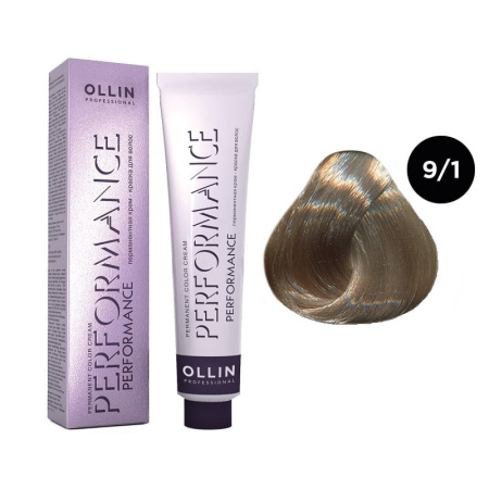 Перманентная крем-краска Ollin Performance 9/1 блондин пепельный, 60 мл 