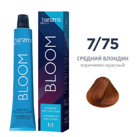 Крем-краска harizma PROhair Bloom 7/75 средний блондин коричнево-красный, 100 мл