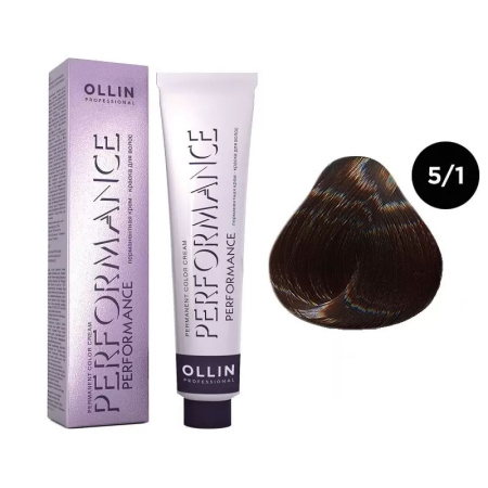 Перманентная крем-краска Ollin Performance 5/1 светлый шатен пепельный, 60 мл