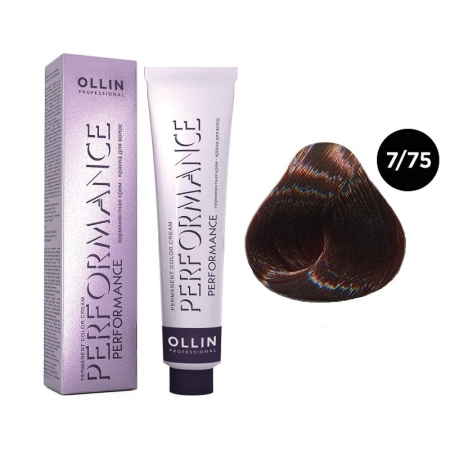 Перманентная крем-краска Ollin Performance 7/75 русый коричнево-махагоновый, 60 мл