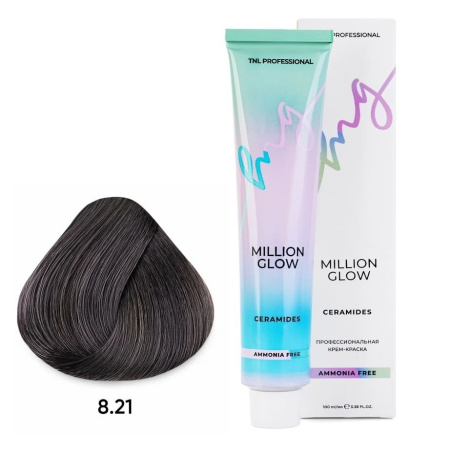 Крем-краска TNL Million Glow AFC Ceramides 8.21 светлый блонд фиолетовый пепел., 100 мл