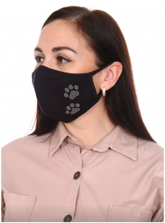 Маска многоразовая защитная для лица со стразами "Лапки", черная