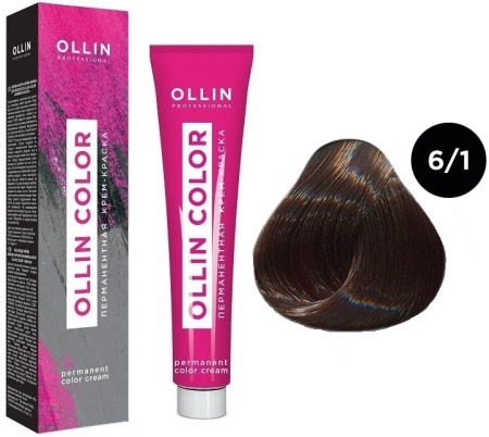 Перманентная крем-краска для волос Ollin Color 6/1 темно-русый пепельный, 100 мл