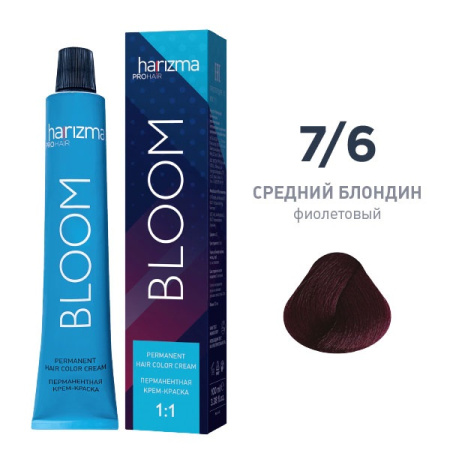 Крем-краска harizma PROhair Bloom 7/6 средний блондин фиолетовый, 100 мл