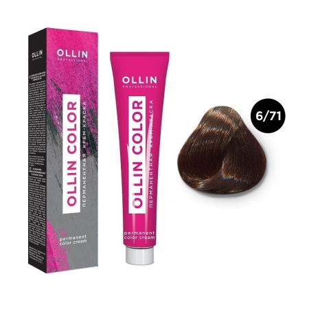 Перманентная крем-краска для волос Ollin Color 6/71 темно-русый коричнево-пепельный, 100 мл