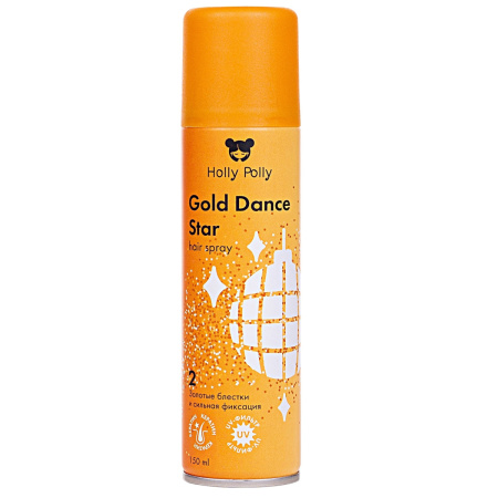 Лак для волос Holly Polly Gold Dance Star сильной фиксации с золотыми блестками, 150 мл