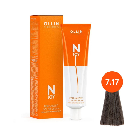 Крем-краска Ollin N-JOY 7/17 русый пепельно-коричневый, 100 мл