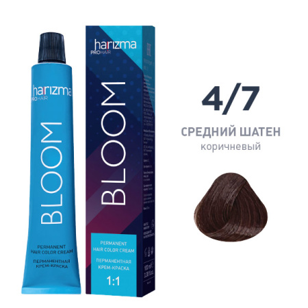 Крем-краска harizma PROhair Bloom 4/7 средний шатен-коричневый, 100 мл