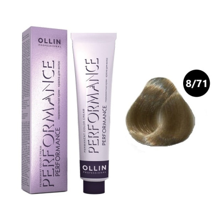 Перманентная крем-краска Ollin Performance 8/71 светло-русый коричнево-пепельный, 60 мл