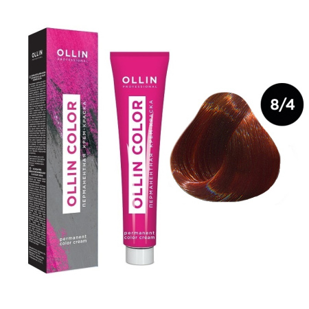 Перманентная крем-краска для волос Ollin Color 8/4 светло-русый медный, 100 мл
