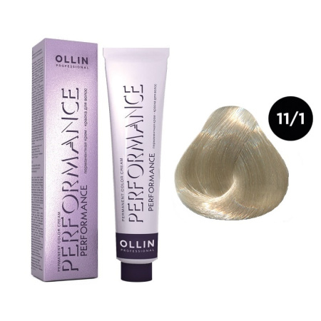 Перманентная крем-краска Ollin Performance 11/1 специальный блондин пепельный, 60 мл