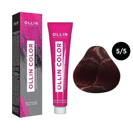 Перманентная крем-краска для волос Ollin Color 5/5 светлый шатен махагоновый, 100 мл