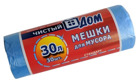 Мешок для мусора Стандарт 30 л (30 шт) рулон голубой 12 мкм