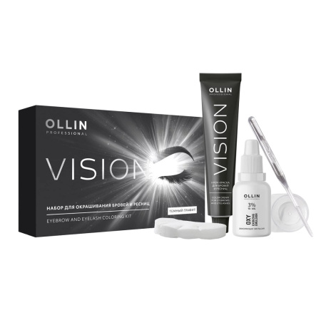 Набор Ollin Vision для окрашивания бровей и ресниц, тёмный графит
