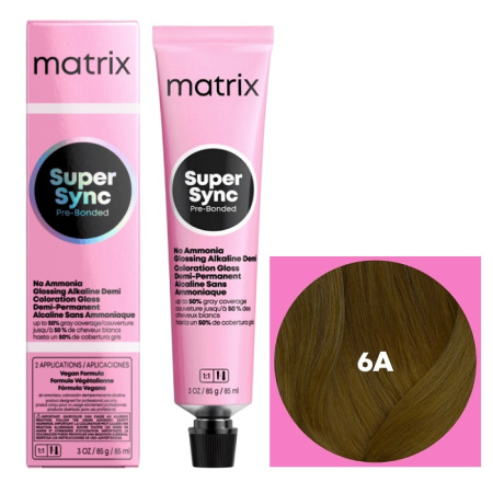 Краска для волос Matrix Super Sync Pre-Bonded 6А темный блондин пепельный, 90 мл