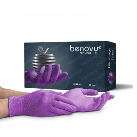 Перчатки нитриловые Benovy Nitrile MultiColor одноразовые, лиловые, M (50 пар)
