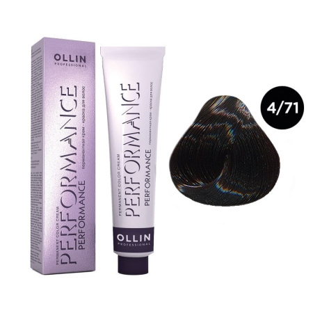 Перманентная крем-краска Ollin Performance 4/71 шатен коричнево-пепельный, 60 мл